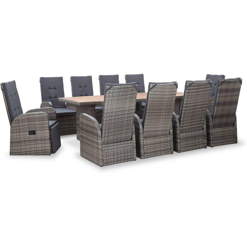 Set da Pranzo da Giardino 11 pz in Polyrattan e Acacia Grigio VD52856 - Hommoo