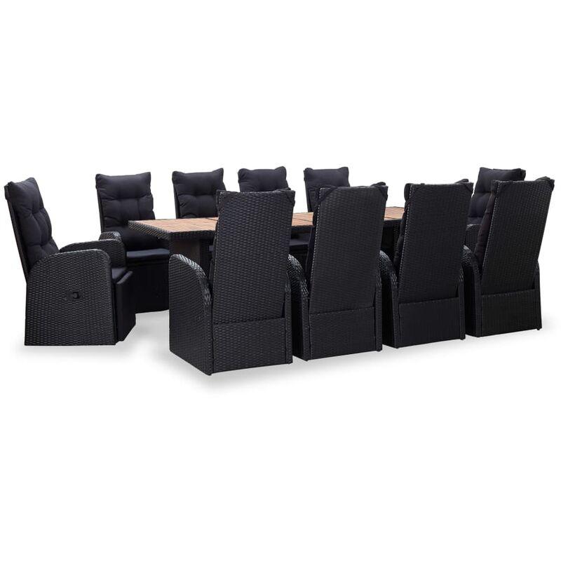 Hommoo Set da Pranzo da Giardino 11 pz in Polyrattan e Acacia Nero VD52857