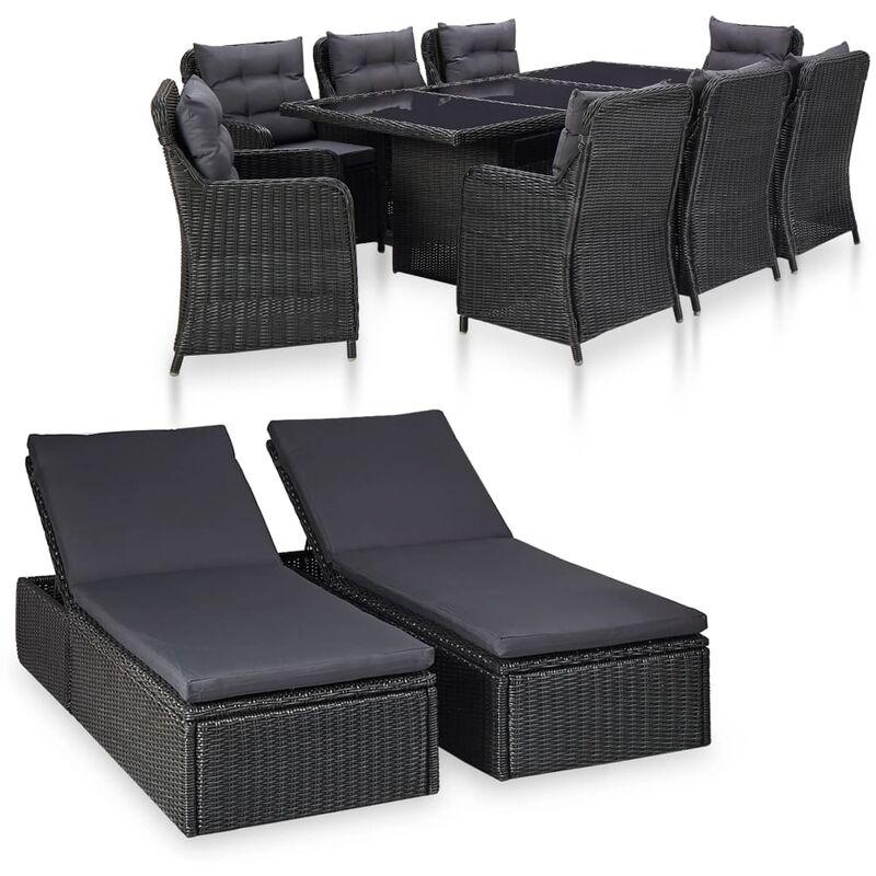 Set da Pranzo da Giardino 11 pz in Polyrattan Nero VD45587 - Hommoo