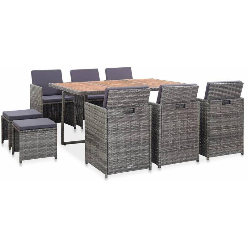 Set da Pranzo da Giardino 11 pz Polyrattan e Acacia Antracite VD52912 - Hommoo
