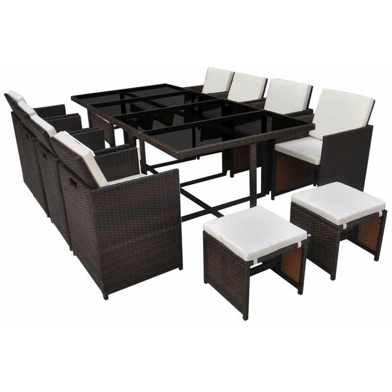 Set da Pranzo da Giardino 13 pz con Cuscini Polyrattan Marrone VD24656 - Hommoo