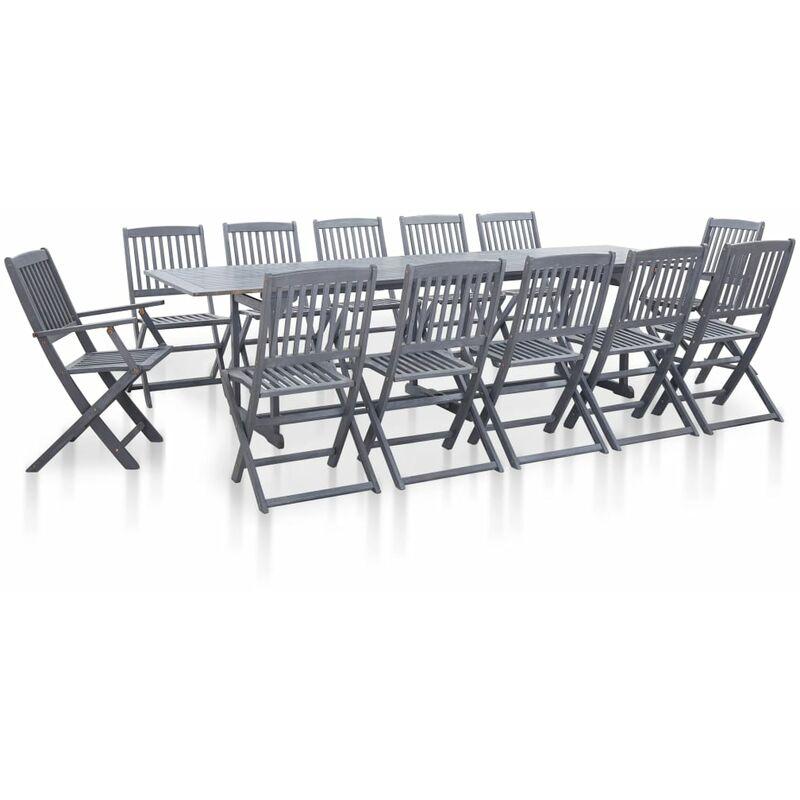 Set da Pranzo da Giardino 13 pz in Massello di Acacia Grigio VD45466 - Hommoo