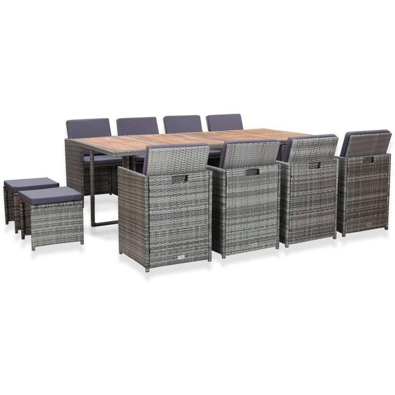 Set da Pranzo da Giardino 13 pz Polyrattan e Acacia Antracite VD52913 - Hommoo