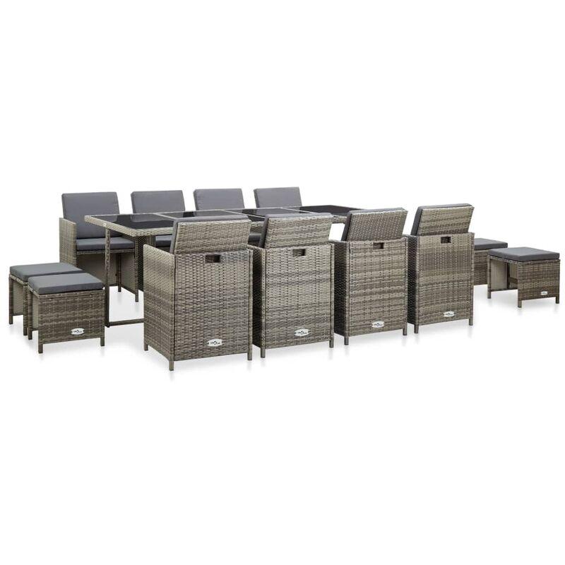 Set da Pranzo da Giardino 13pz con Cuscini in Polyrattan Grigio VD27537 - Hommoo
