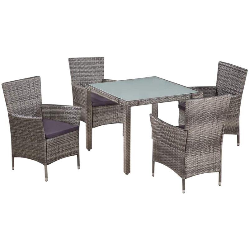 Hommoo Set da Pranzo da Giardino 5 pz con Cuscini in Polyrattan Grigio VD25857