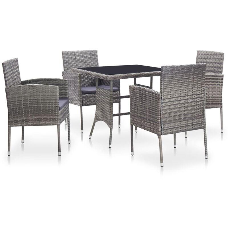 Set da Pranzo da Giardino 5 pz con Cuscini in Polyrattan Grigio VD45497 - Hommoo