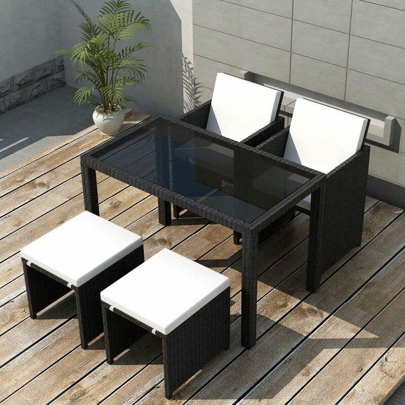 Set da Pranzo da Giardino 5 pz con Cuscini in Polyrattan Nero VD24649 - Hommoo