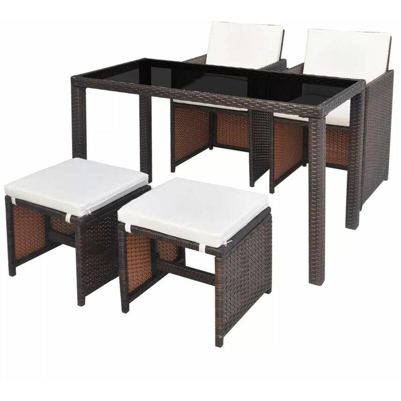 Set da Pranzo da Giardino 5 pz con Cuscini Polyrattan Marrone VD24653 - Hommoo