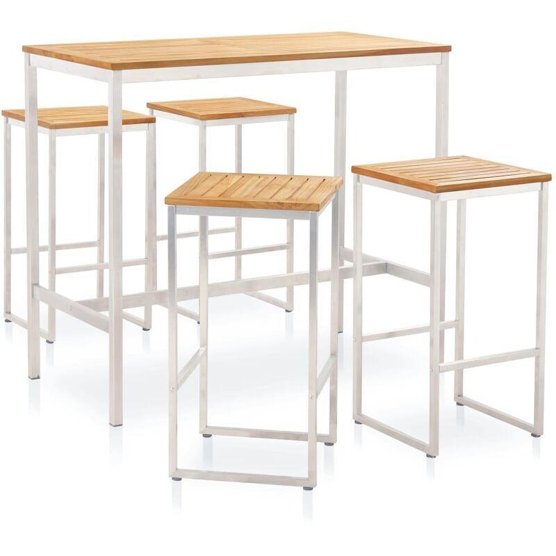 Hommoo Set da Pranzo da Giardino 5 pz in Legno di Teak e Acciaio Inox VD40062