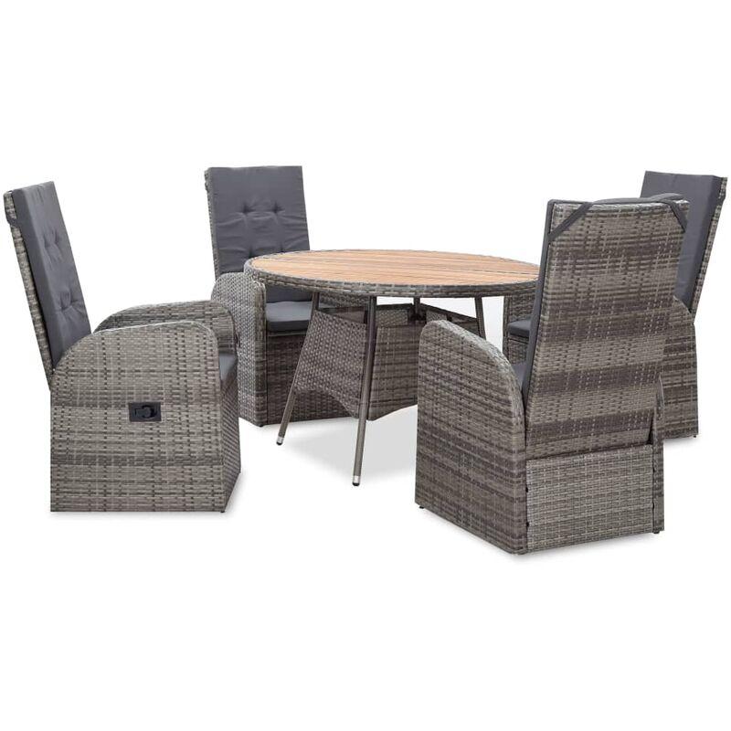 Hommoo Set da Pranzo da Giardino 5 pz in Polyrattan e Acacia Grigio VD45385