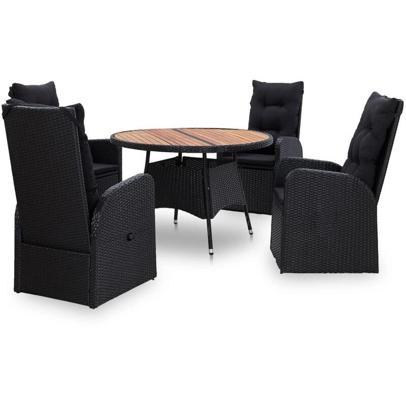 Set da Pranzo da Giardino 5 pz in Polyrattan e Acacia Nero VD45386 - Hommoo
