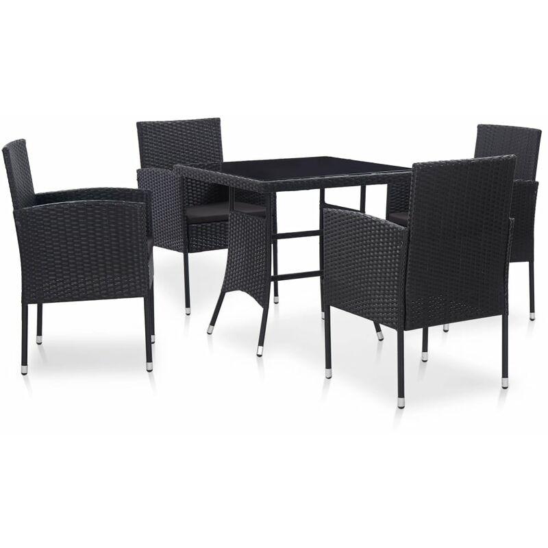 Set da Pranzo da Giardino 5 pz in Polyrattan Nero VD45500 - Hommoo