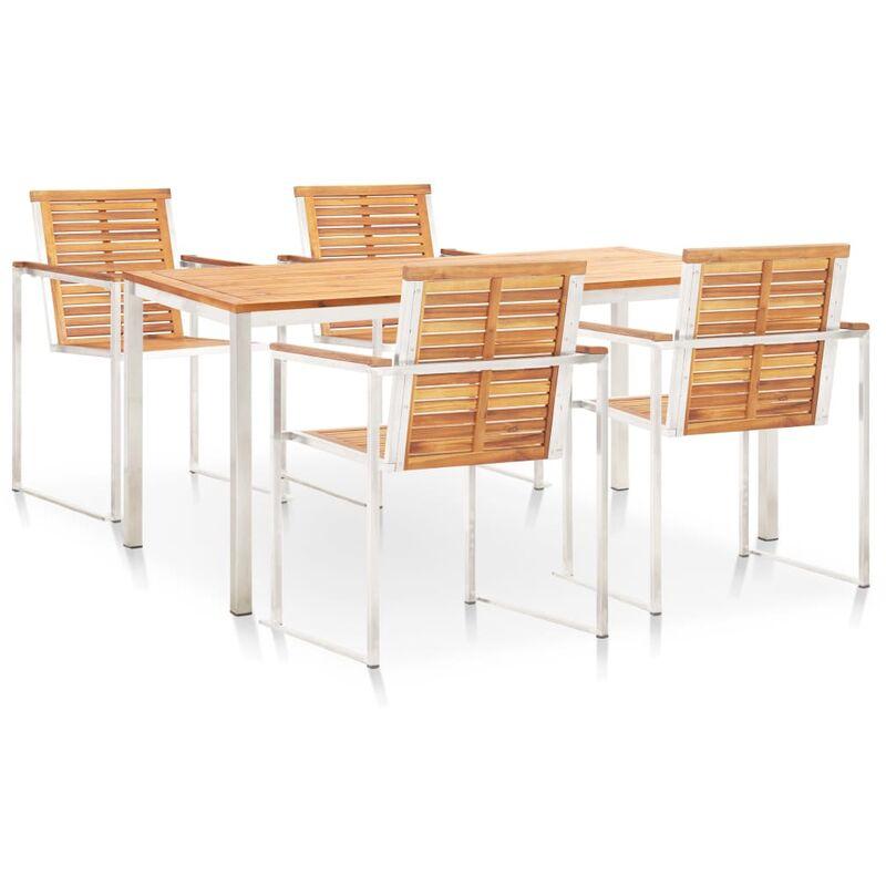 Set da Pranzo da Giardino 5 pz Massello Acacia e Acciaio Inox VD48538 - Hommoo
