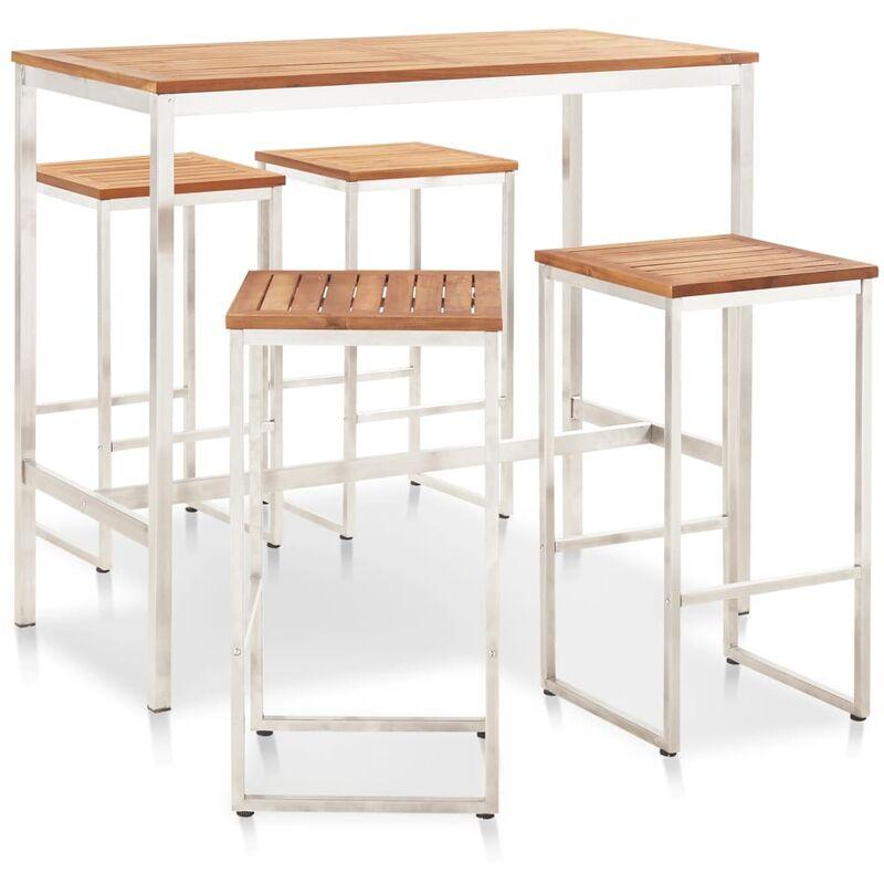 Set da Pranzo da Giardino 5 pz Massello di Acacia Acciaio Inox VD40059 - Hommoo