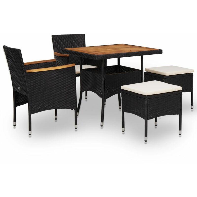 Set da Pranzo da Giardino 5 pz Nero in Polyrattan e Acacia VD31047 - Hommoo