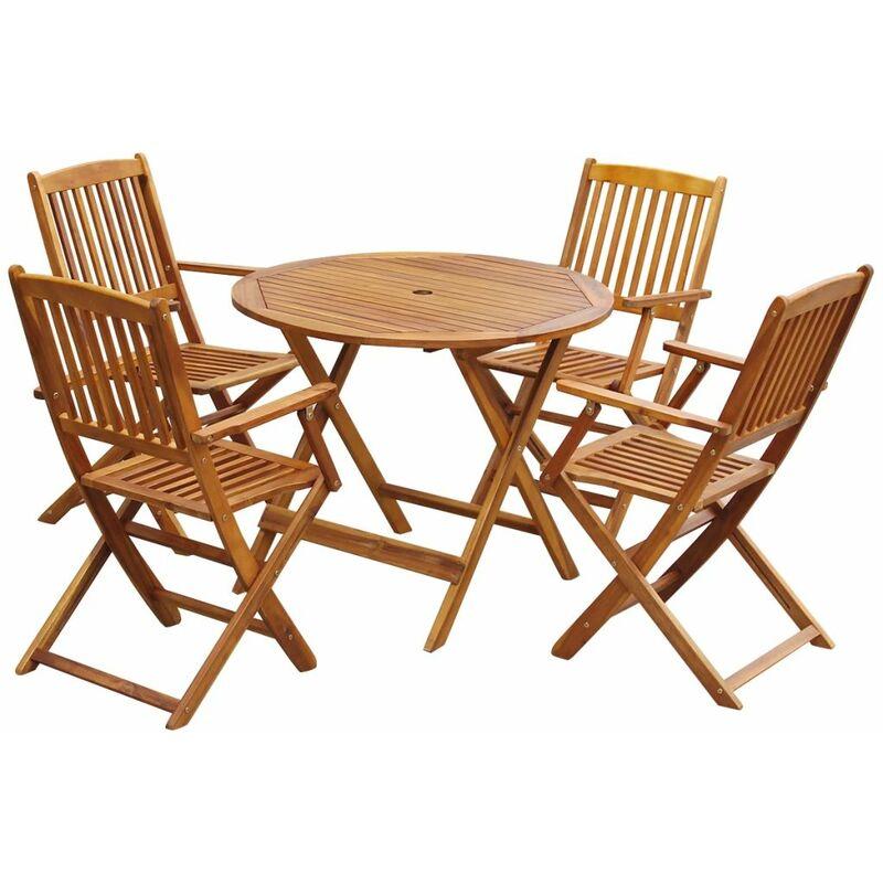 Set da Pranzo da Giardino 5 pz Pieghevole in Massello di Acacia VD25302 - Hommoo