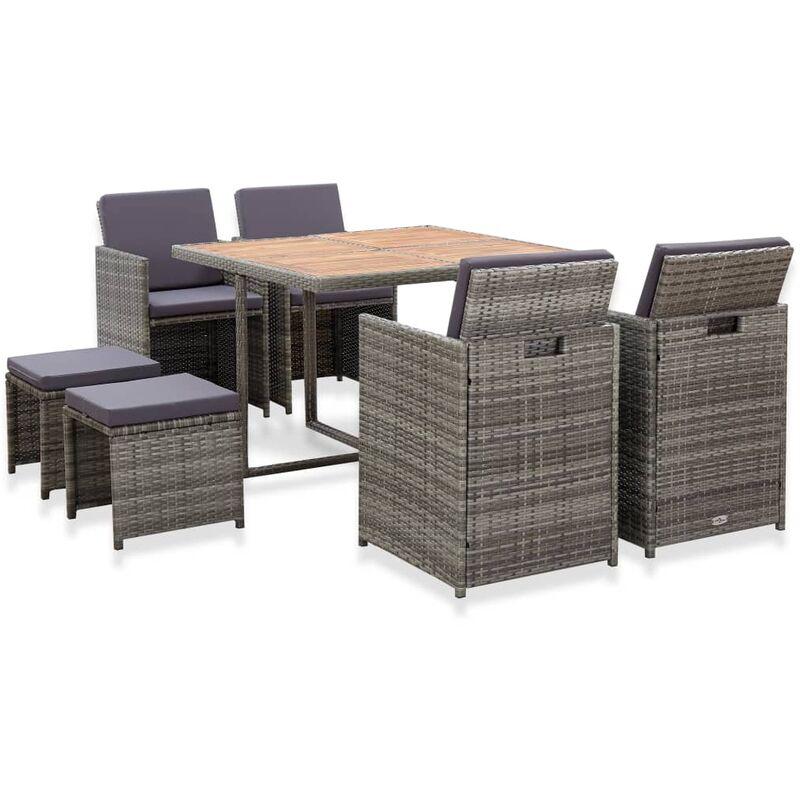 Set da Pranzo da Giardino 5 pz Polyrattan e Acacia Antracite VD52911 - Hommoo Set da Pranzo da Giardino 5 pz Polyrattan e Acacia Antracite VD52911 - Hommoo
