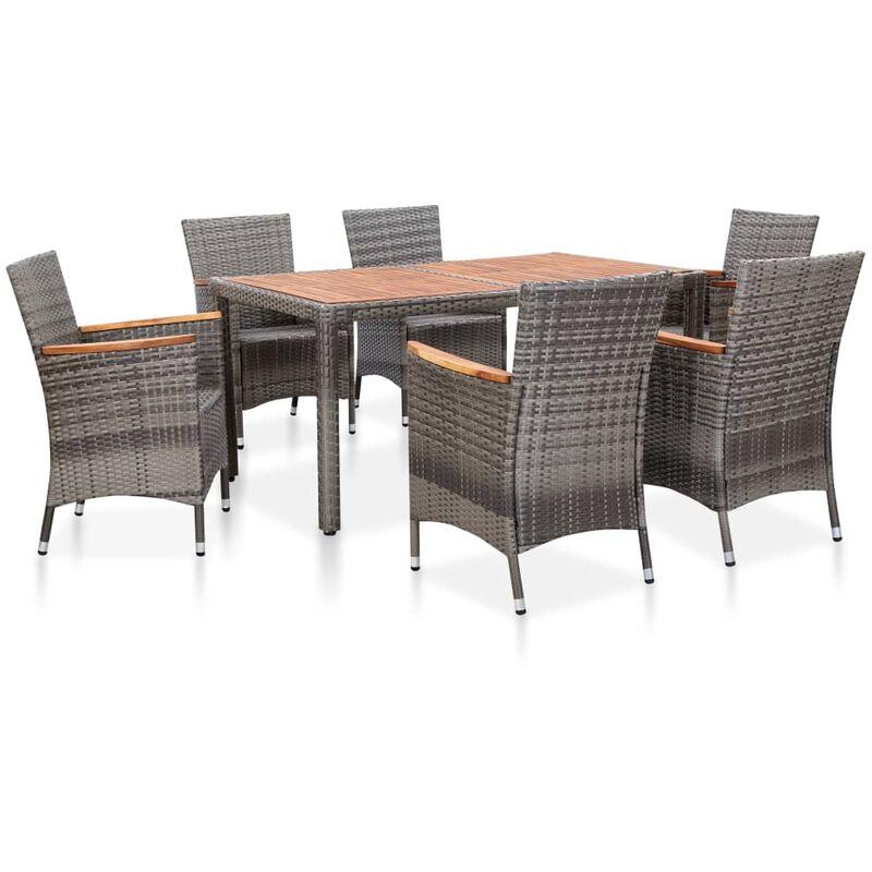 Set da Pranzo da Giardino 7 pz con Cuscini in Polyrattan Grigio VD52861 - Hommoo