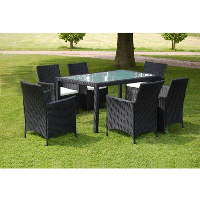 Set da Pranzo da Giardino 7 pz con Cuscini in Polyrattan Nero VD25092 - Hommoo