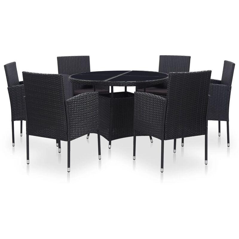 Set da Pranzo da Giardino 7 pz con Cuscini in Polyrattan Nero VD45503 - Hommoo