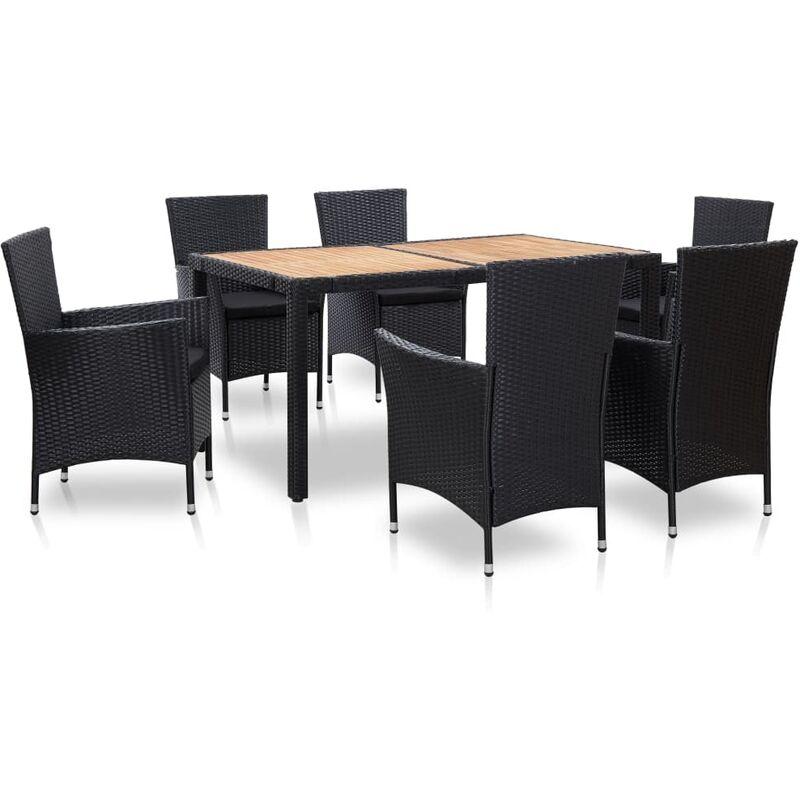 Set da Pranzo da Giardino 7 pz con Cuscini in Polyrattan Nero VD52849 - Hommoo