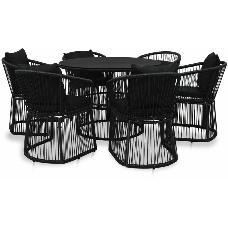 Hommoo Set da Pranzo da Giardino 7 pz con Cuscini in Rattan PVC Nero VD46573
