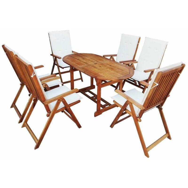 Set da Pranzo da Giardino 7 pz con Cuscini Massello di Acacia VD24724 - Hommoo