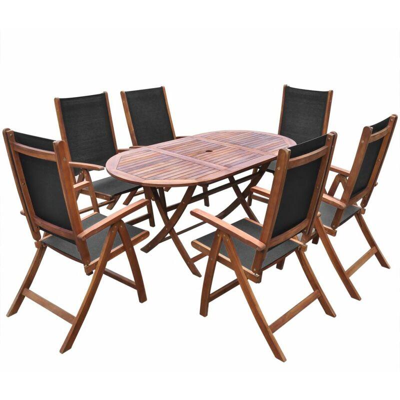 Set da Pranzo da Giardino 7 pz in Legno Massello di Acacia VD24266 - Hommoo