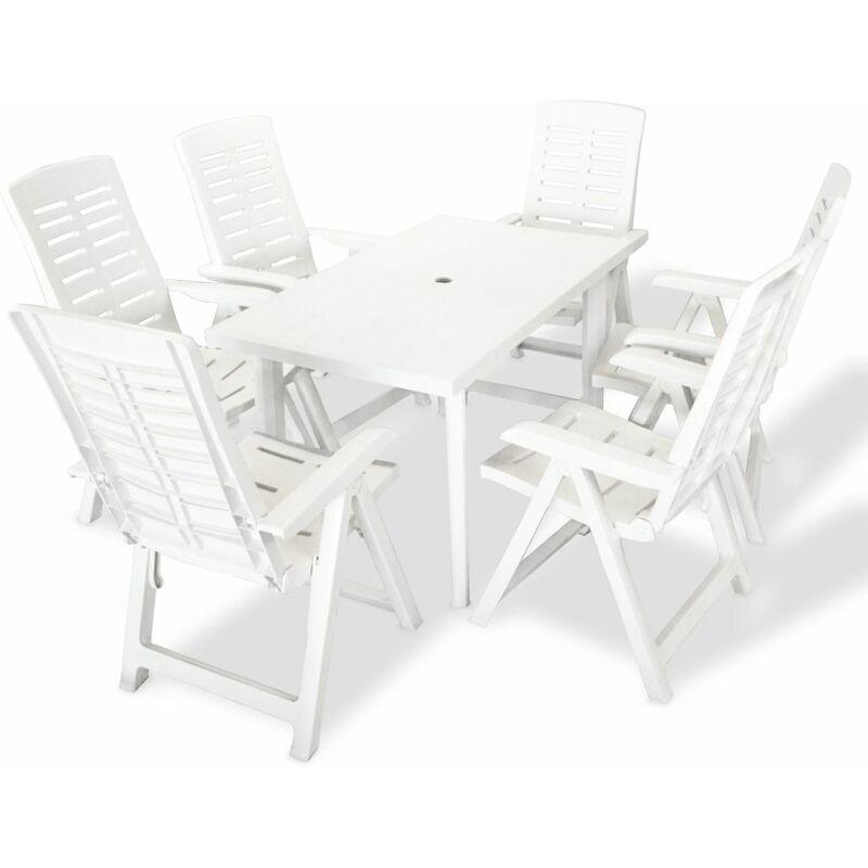 Hommoo Set da Pranzo da Giardino 7 pz in Plastica Bianco VD17371