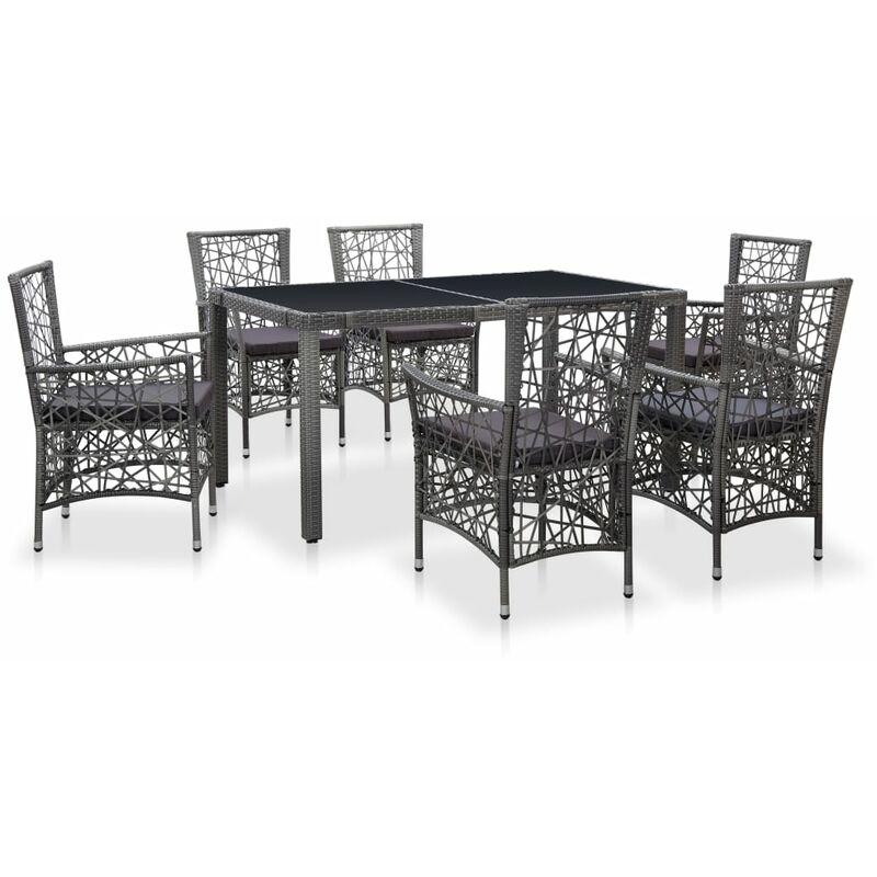 Set da Pranzo da Giardino 7 pz in Polyrattan Grigio VD45353 - Hommoo