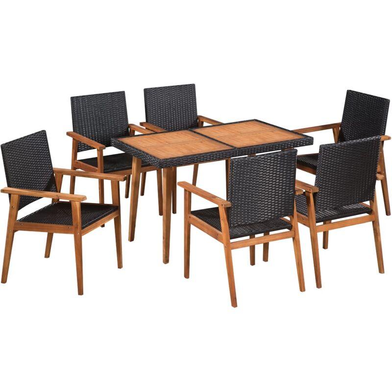 Set da Pranzo da Giardino 7 pz in Polyrattan Nero e Marrone VD25861 - Hommoo