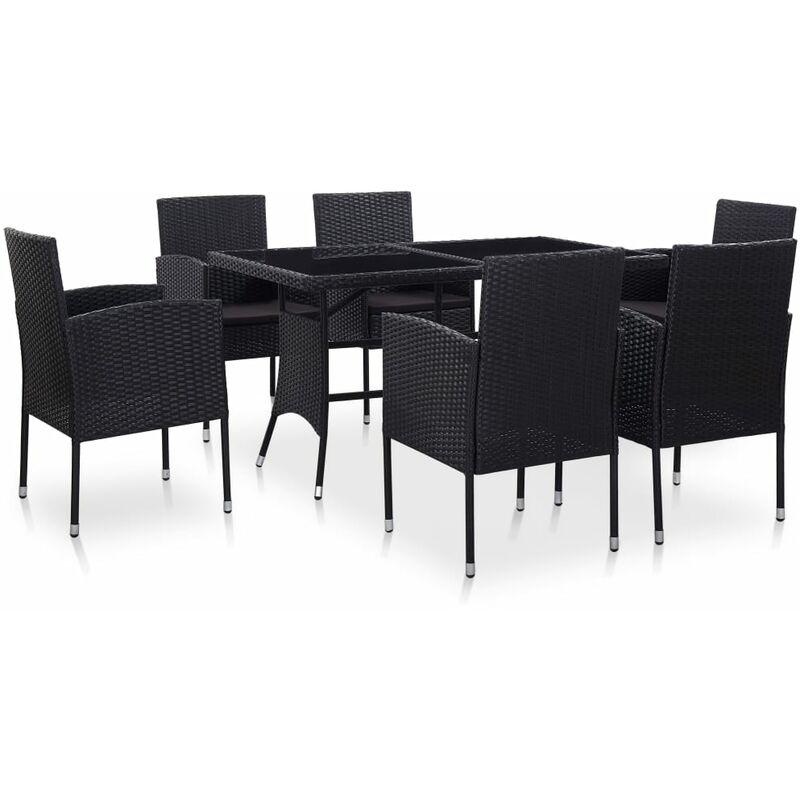 Set da Pranzo da Giardino 7 pz in Polyrattan Nero VD45501 - Hommoo