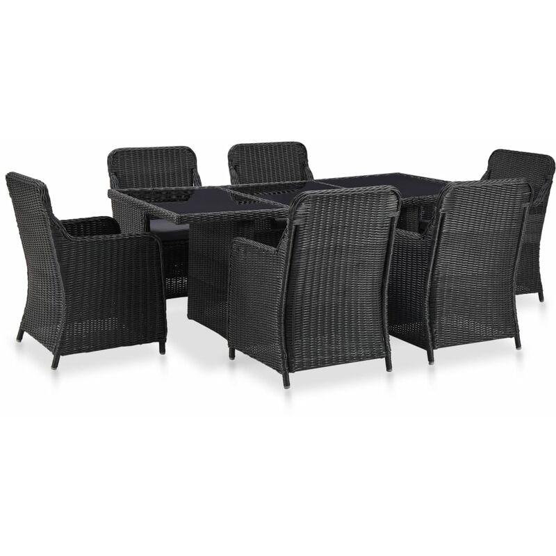 Set da Pranzo da Giardino 7 pz in Polyrattan Nero VD45584 - Hommoo