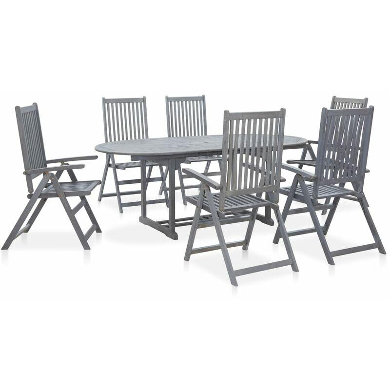 Set da Pranzo da Giardino 7 pz Legno Massello di Acacia Grigio VD53031 - Hommoo