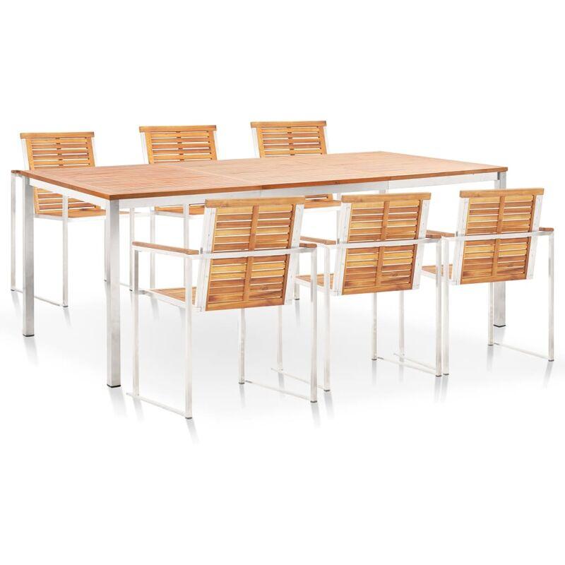 Set da Pranzo da Giardino 7 pz Massello Acacia e Acciaio Inox VD48541 - Hommoo