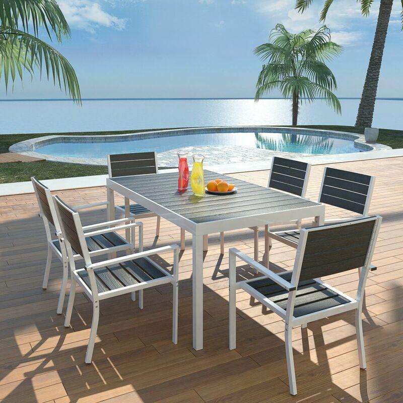 Set da Pranzo da Giardino 7 pz Piano Tavolo WPC Alluminio Nero VD24870 - Hommoo