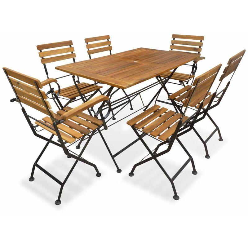Set da Pranzo da Giardino 7 pz Pieghevole in Massello di Acacia VD25594 - Hommoo