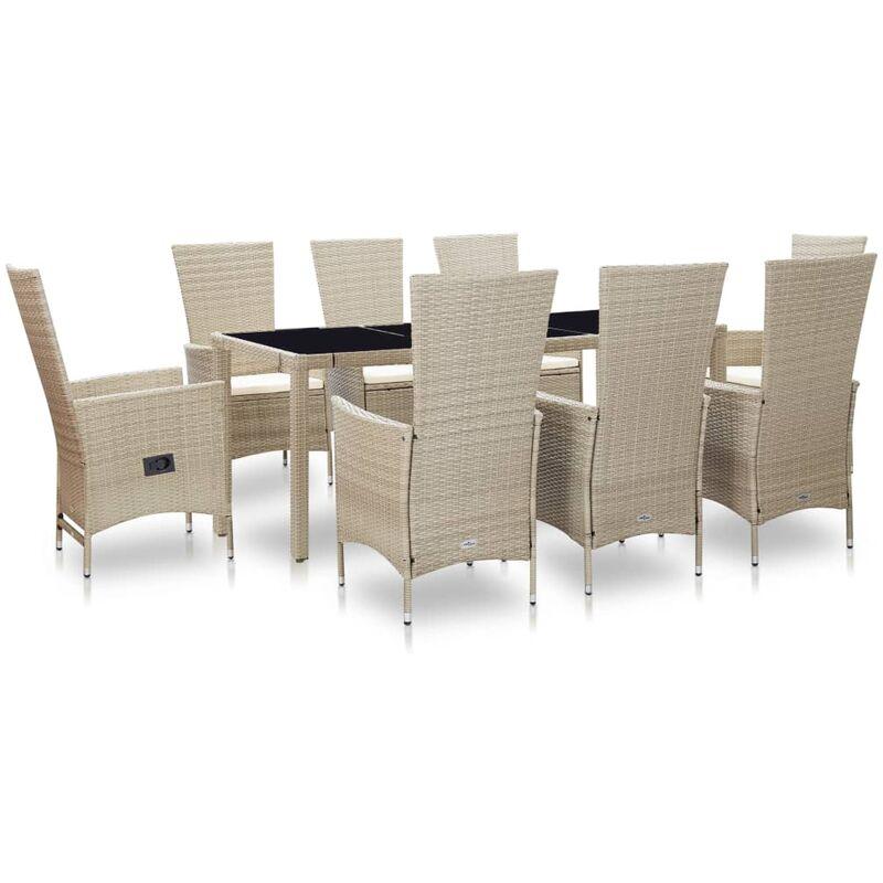 Set da Pranzo da Giardino 9 pz con Cuscini in Polyrattan Beige VD45376 - Hommoo