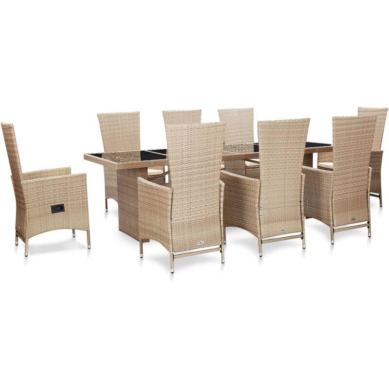 Set da Pranzo da Giardino 9 pz con Cuscini in Polyrattan Beige VD45382 - Hommoo