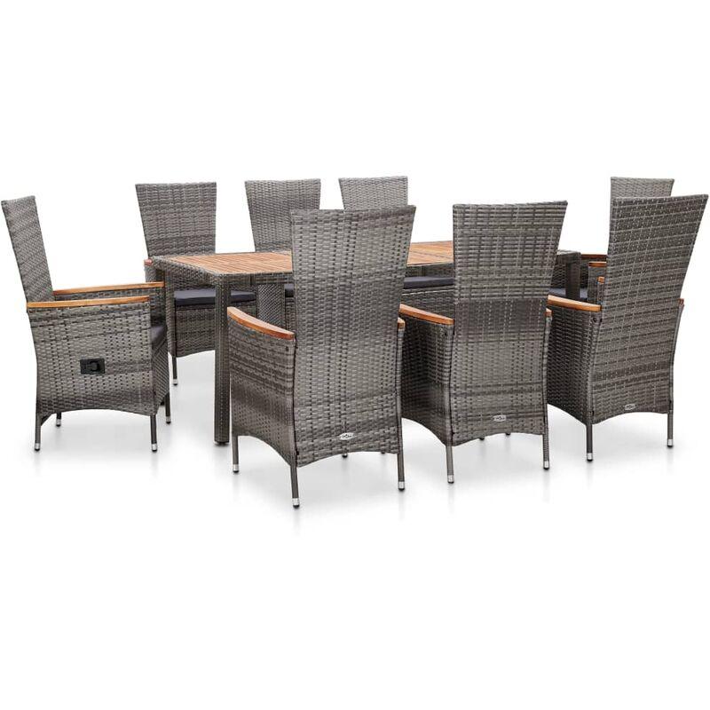 Set da Pranzo da Giardino 9 pz con Cuscini in Polyrattan Grigio VD45375 - Hommoo