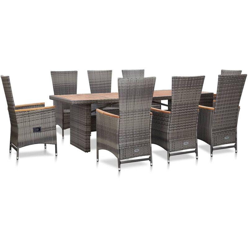 Set da Pranzo da Giardino 9 pz con Cuscini in Polyrattan Grigio VD45381 - Hommoo