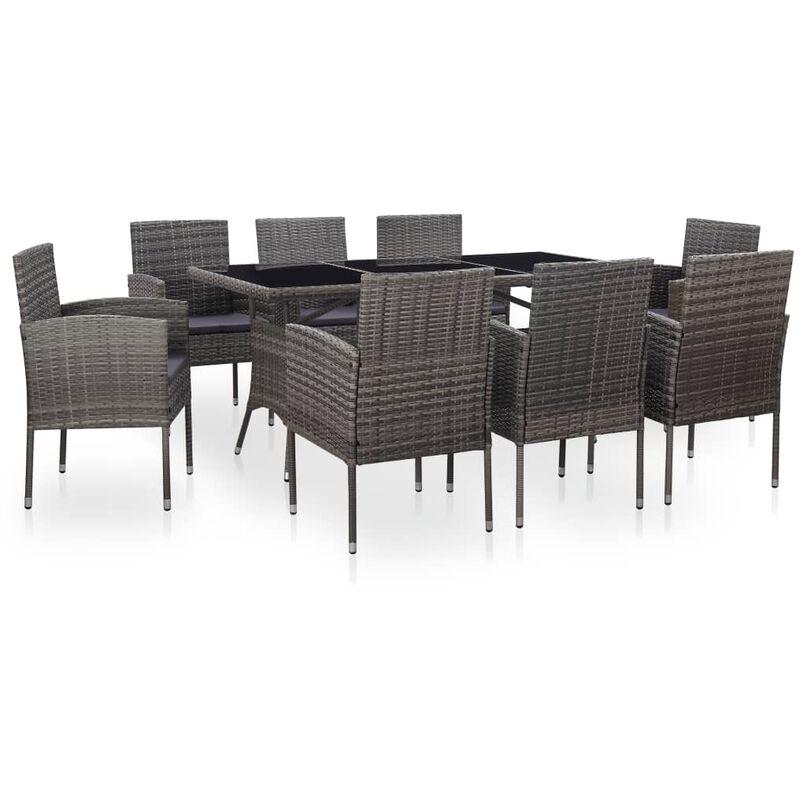 Set da Pranzo da Giardino 9 pz con Cuscini in Polyrattan Grigio VD45499 - Hommoo