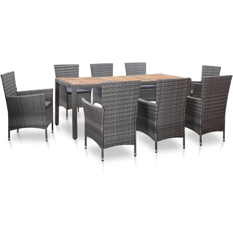Set da Pranzo da Giardino 9 pz con Cuscini in Polyrattan Grigio VD52846 - Hommoo