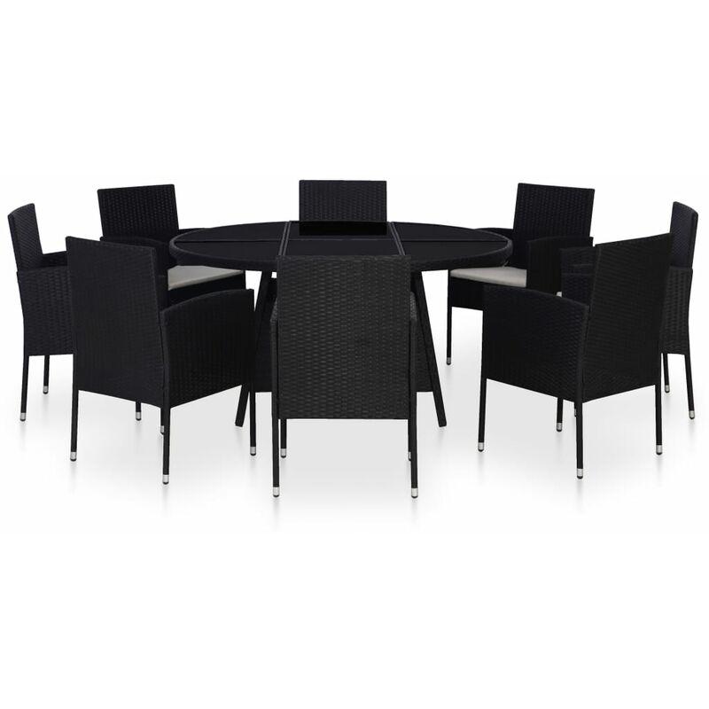 Set da Pranzo da Giardino 9 pz con Cuscini in Polyrattan Nero VD25721 - Hommoo