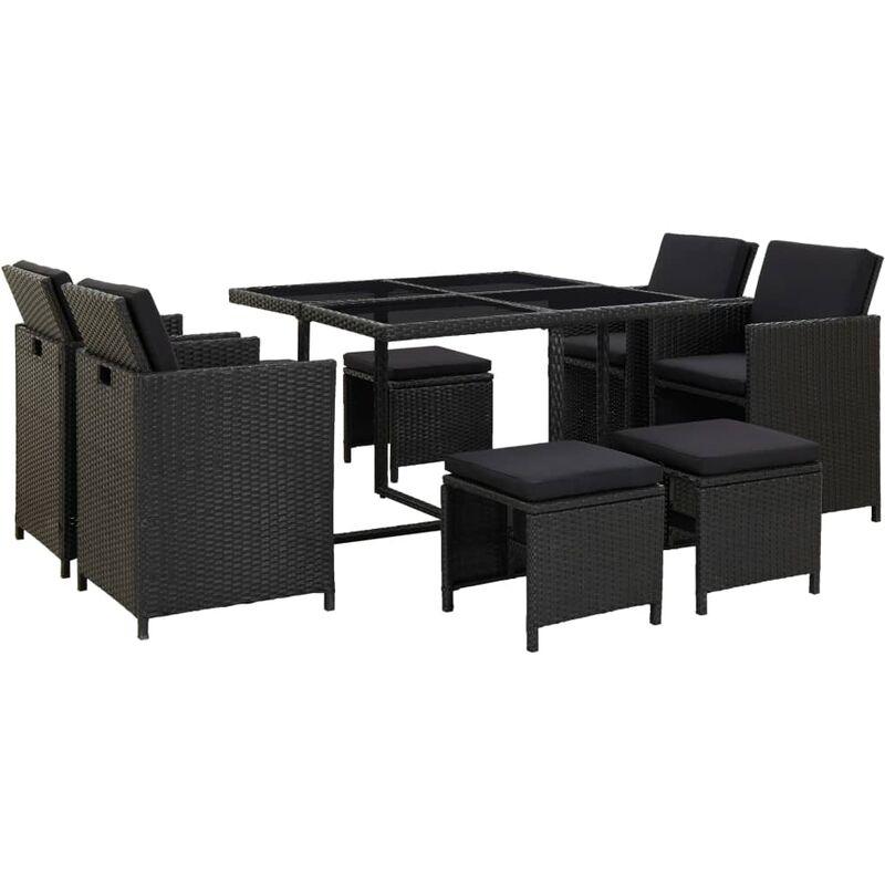 Set da Pranzo da Giardino 9 pz con Cuscini in Polyrattan Nero VD31256 - Hommoo