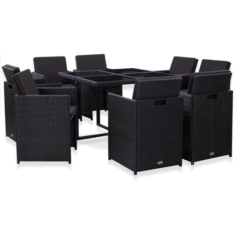Hommoo Set da Pranzo da Giardino 9 pz con Cuscini in Polyrattan Nero VD45481