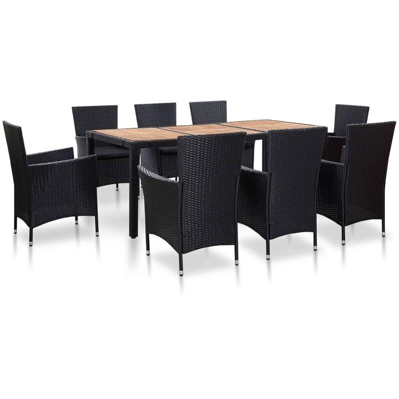 Set da Pranzo da Giardino 9 pz con Cuscini in Polyrattan Nero VD52848 - Hommoo