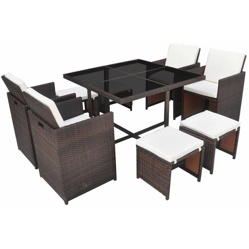Hommoo Set da Pranzo da Giardino 9 pz con Cuscini Polyrattan Marrone VD24654 Hommoo Set da Pranzo da Giardino 9 pz con Cuscini Polyrattan Marrone VD24654
