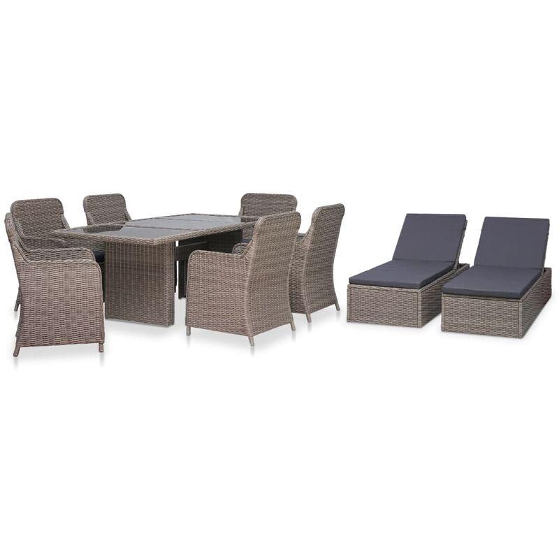 Set da Pranzo da Giardino 9 pz con Lettini Polyrattan Marrone VD25916 - Hommoo