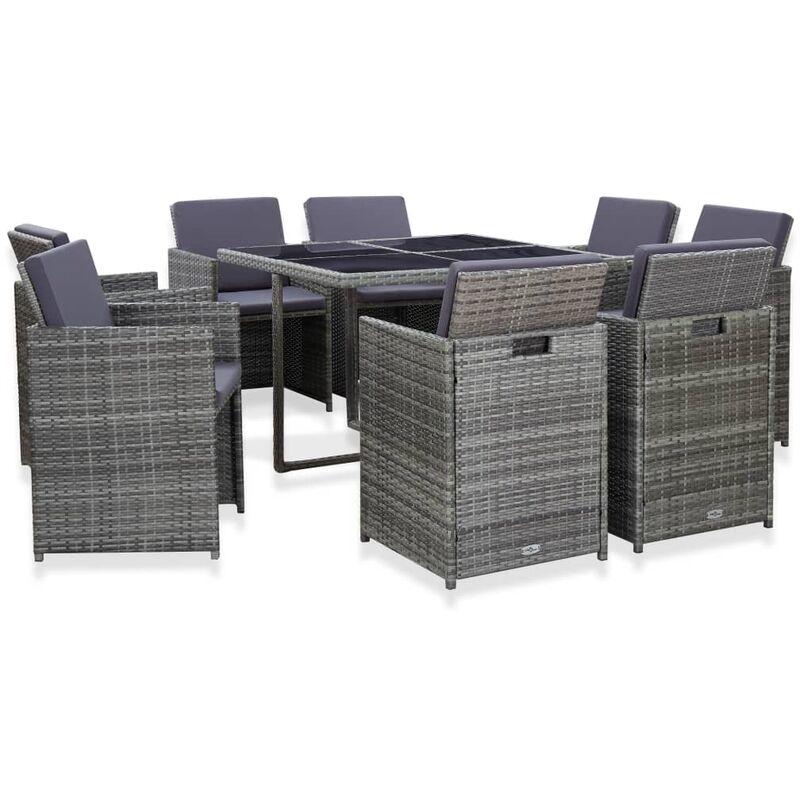 Set da Pranzo da Giardino 9 pz e Cuscini Polyrattan Antracite VD45480 - Hommoo